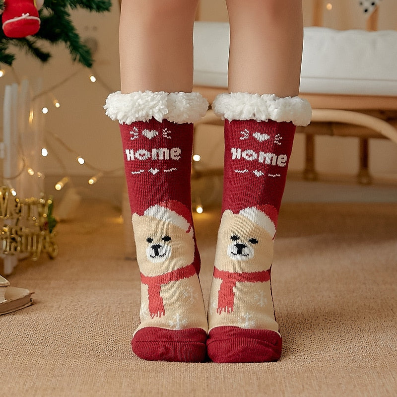 Christmas Fuzzy Socks Womens Winter Thermal Warm Floor Sock Soft Female Home Indoor Gifts Non Slip Grip Slipper Sock Fluffy - Amazhona 