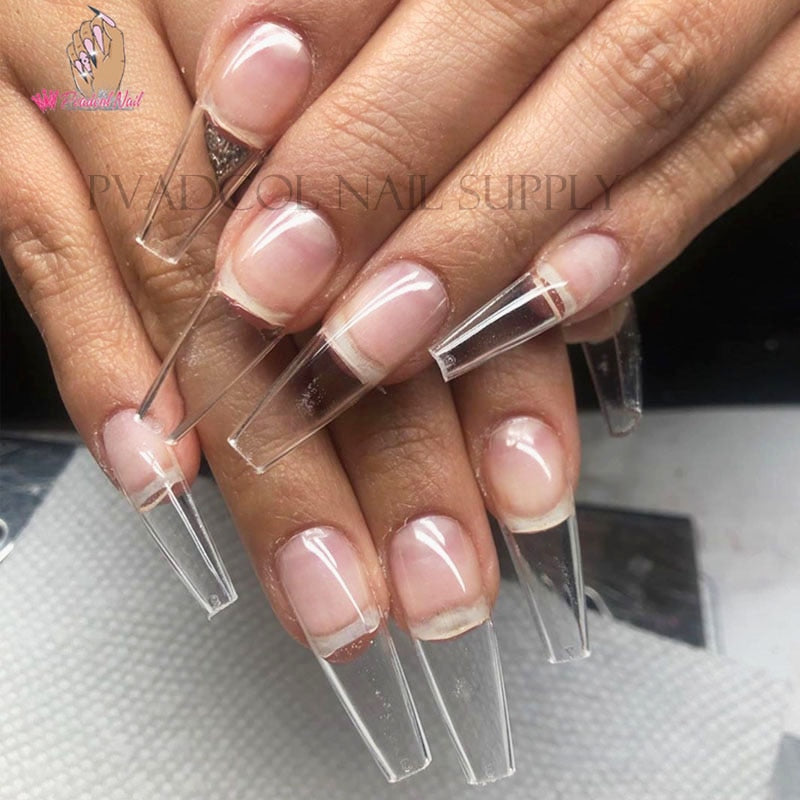 Gel Nails Extension System Full Cover Sculpted Clear Stiletto Coffin False Nail Tips 240pcs/bag - Amazhona 