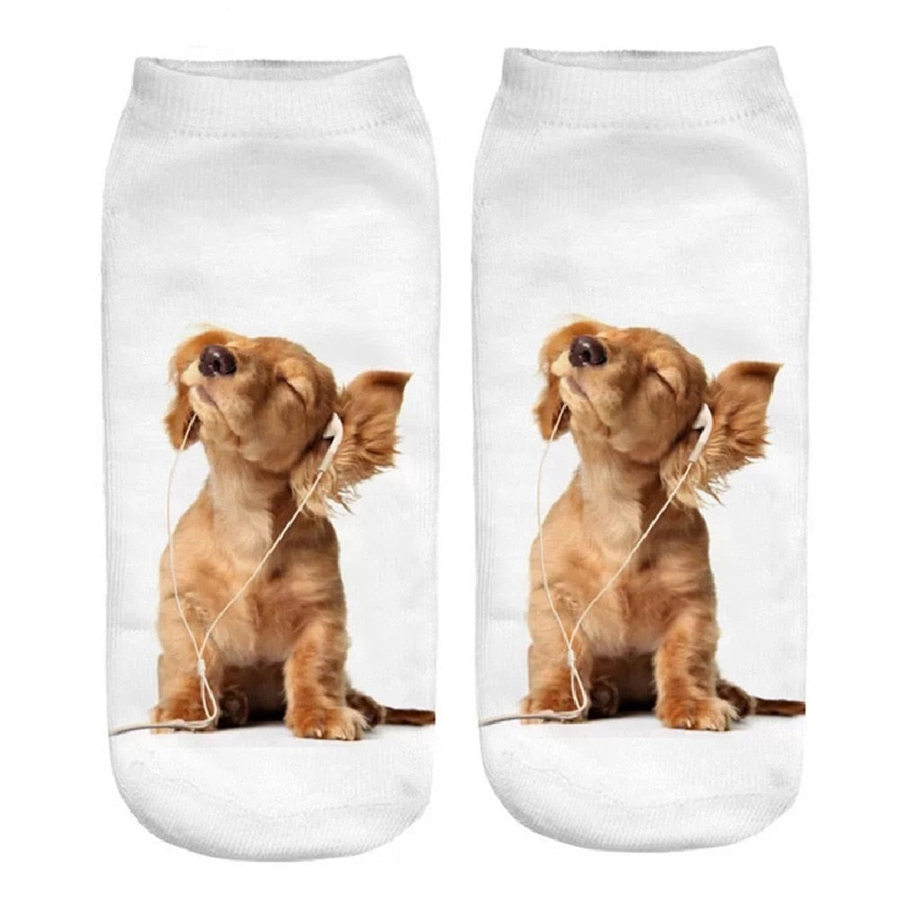 Funny Kawaii 3D Pug Dog Print Short Socks Cotton Fashion Harajuku Hip Hop Cute Japanese Fashion Soft Women Animal Slippers Socks - Amazhona 