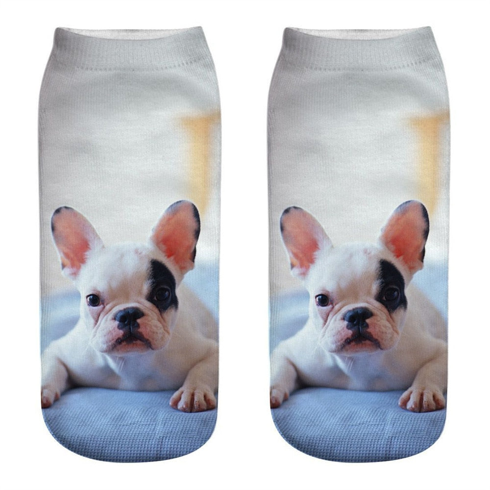 Funny Kawaii 3D Pug Dog Print Short Socks Cotton Fashion Harajuku Hip Hop Cute Japanese Fashion Soft Women Animal Slippers Socks - Amazhona 