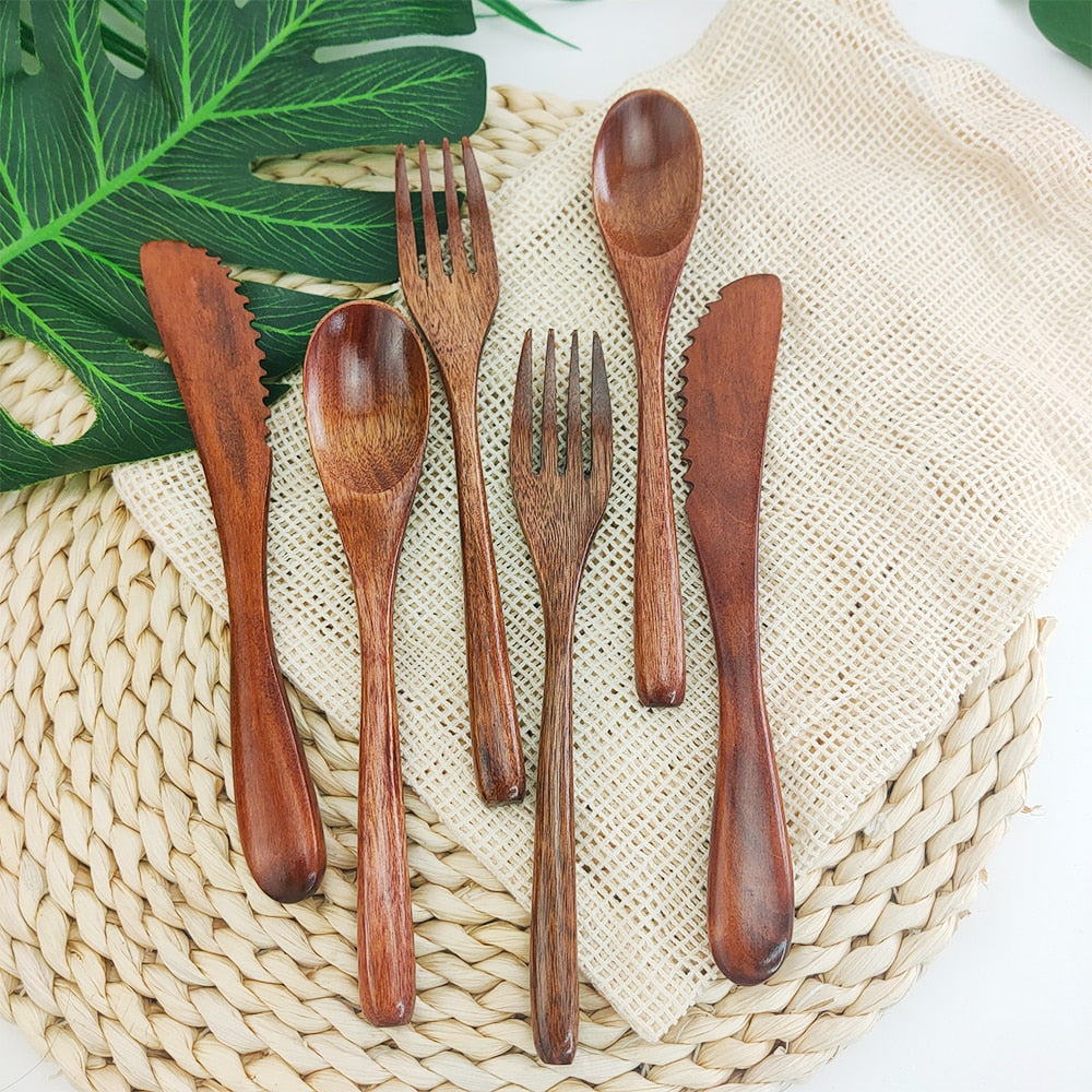 Portable Bamboo Cutlery Set Travel Utensils Biodegradable Wooden Dinnerware Outdoor Flatware Zero Waste Bamboo Tableware Set - Amazhona 