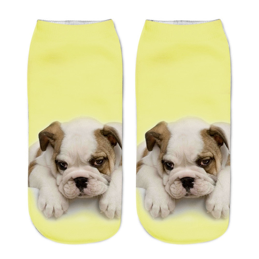 Funny Kawaii 3D Pug Dog Print Short Socks Cotton Fashion Harajuku Hip Hop Cute Japanese Fashion Soft Women Animal Slippers Socks - Amazhona 