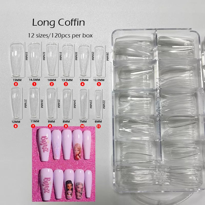 Gel Nails Extension System Full Cover Sculpted Clear Stiletto Coffin False Nail Tips 240pcs/bag - Amazhona 