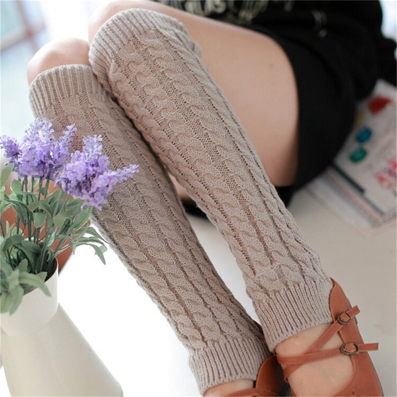 NEW Fashion Gaiters Boot Cuffs Woman Thigh High Warm Knit Knitted Knee Socks Black Leg Warmers for Women Christmas Gifts - Amazhona 