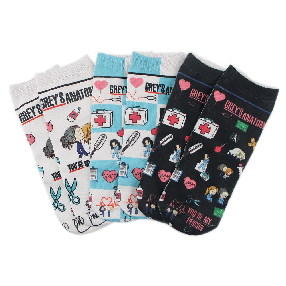 Doctor Nurse Print Grey's Anatomy Cotton Socks Casual Creative Breathable Soft Funny Novelty Low Tube Socks gift for fans - Amazhona 