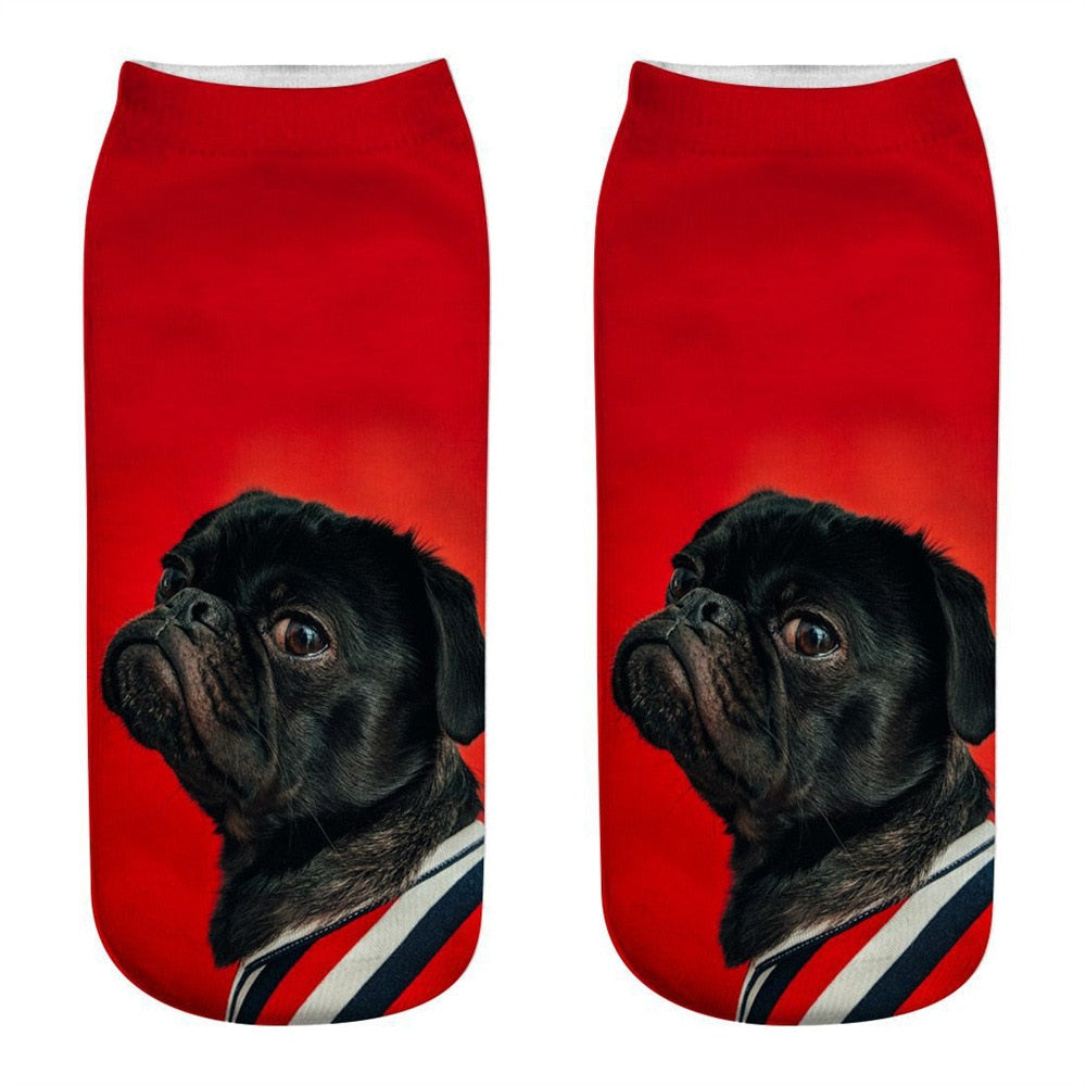 Funny Kawaii 3D Pug Dog Print Short Socks Cotton Fashion Harajuku Hip Hop Cute Japanese Fashion Soft Women Animal Slippers Socks - Amazhona 