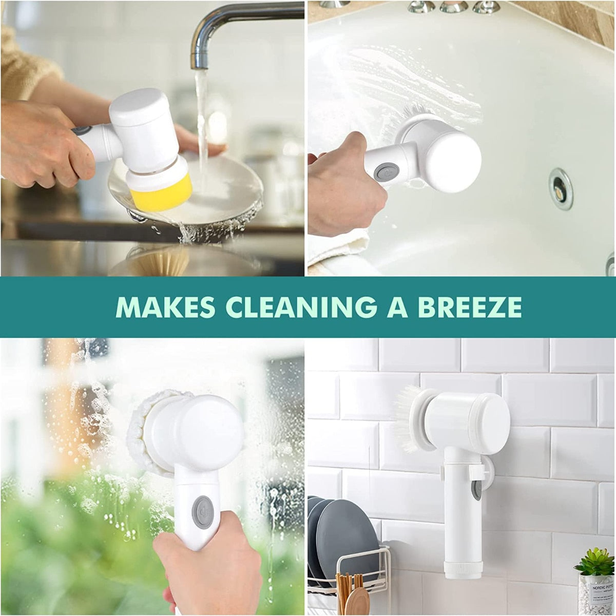 Electric Cleaning Brush Bathroom Rechargeable Brush Shower Scrubber Used To Clean Walls Bathtubs Toilets Kitchen Sinks Dishes - Amazhona 