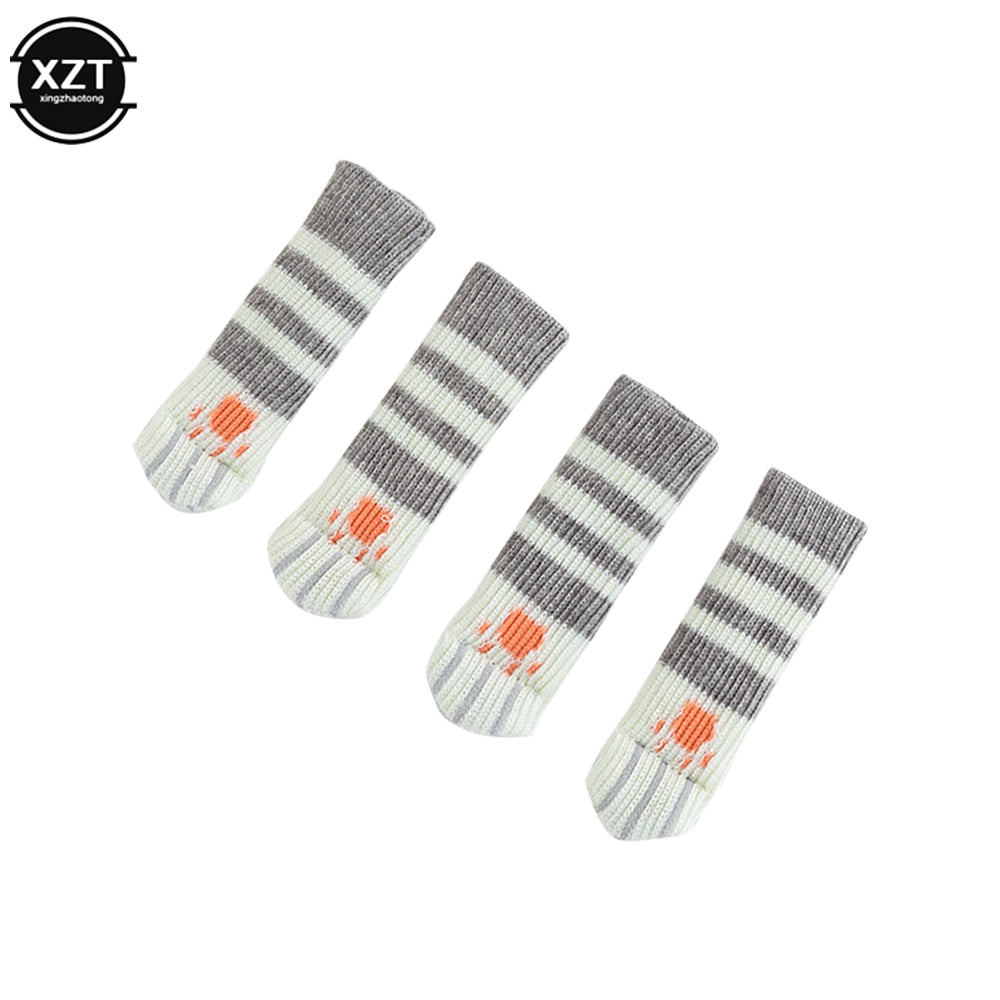 4Pcs Table And Chair Foot Pad Foot Cover Knitted Socks Cat Claw Mute Wear-resistant Non-slip suitable for circumference 6-17cm - Amazhona 