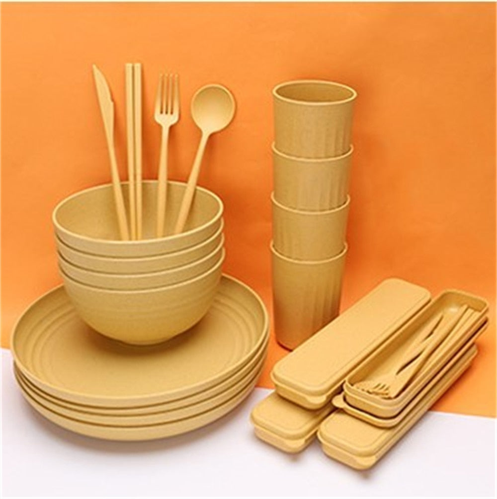 Plate Sets Wheat Straw Ramen Bowl Tableware Dishes Full Tableware Of Plates Bowl Dinner Dishes Set Camping Tableware Dishes Set - Amazhona 