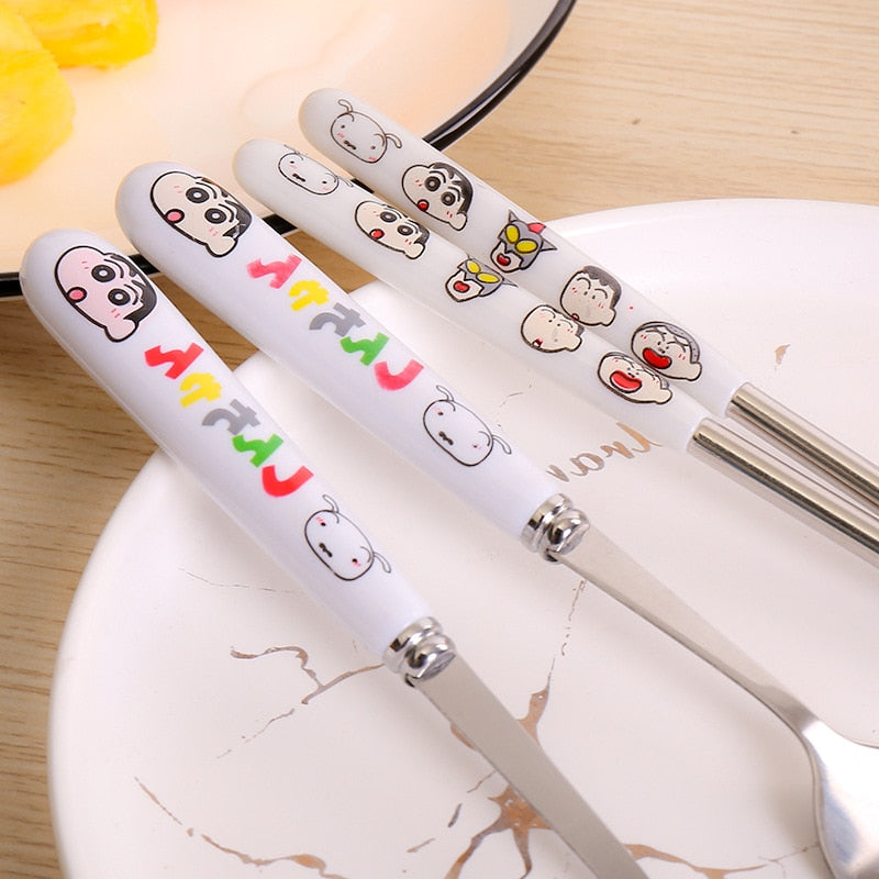 Crayon Shin-Chan Kawaii Cartoon Cute Portable Takeaway Stainless Steel Cutlery Set Anime Plush Toys for Girls Birthday Gift - Amazhona 