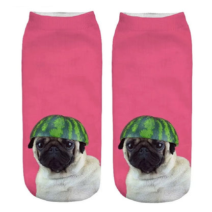 Funny Kawaii 3D Pug Dog Print Short Socks Cotton Fashion Harajuku Hip Hop Cute Japanese Fashion Soft Women Animal Slippers Socks - Amazhona 