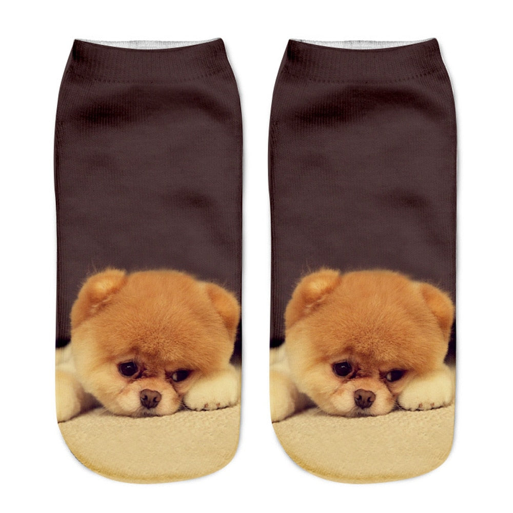 Funny Kawaii 3D Pug Dog Print Short Socks Cotton Fashion Harajuku Hip Hop Cute Japanese Fashion Soft Women Animal Slippers Socks - Amazhona 