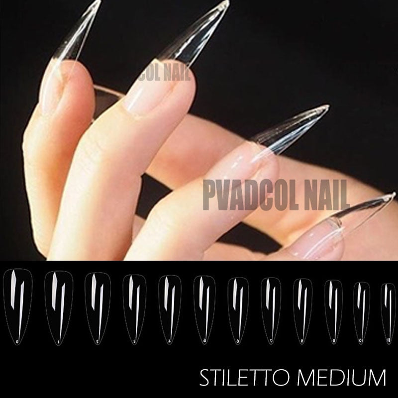 Gel Nails Extension System Full Cover Sculpted Clear Stiletto Coffin False Nail Tips 240pcs/bag - Amazhona 