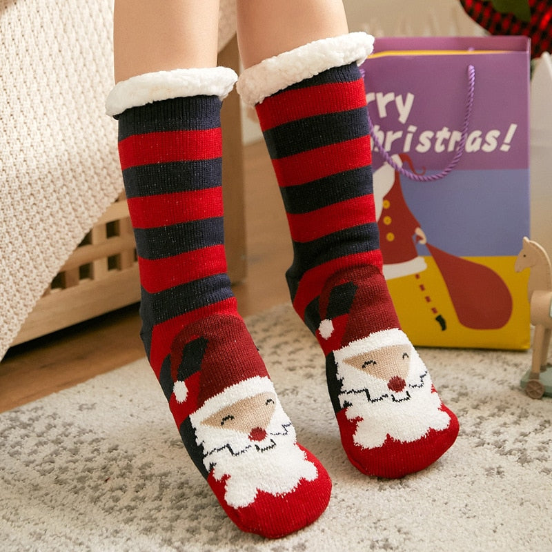 Christmas Fuzzy Socks Womens Winter Thermal Warm Floor Sock Soft Female Home Indoor Gifts Non Slip Grip Slipper Sock Fluffy - Amazhona 