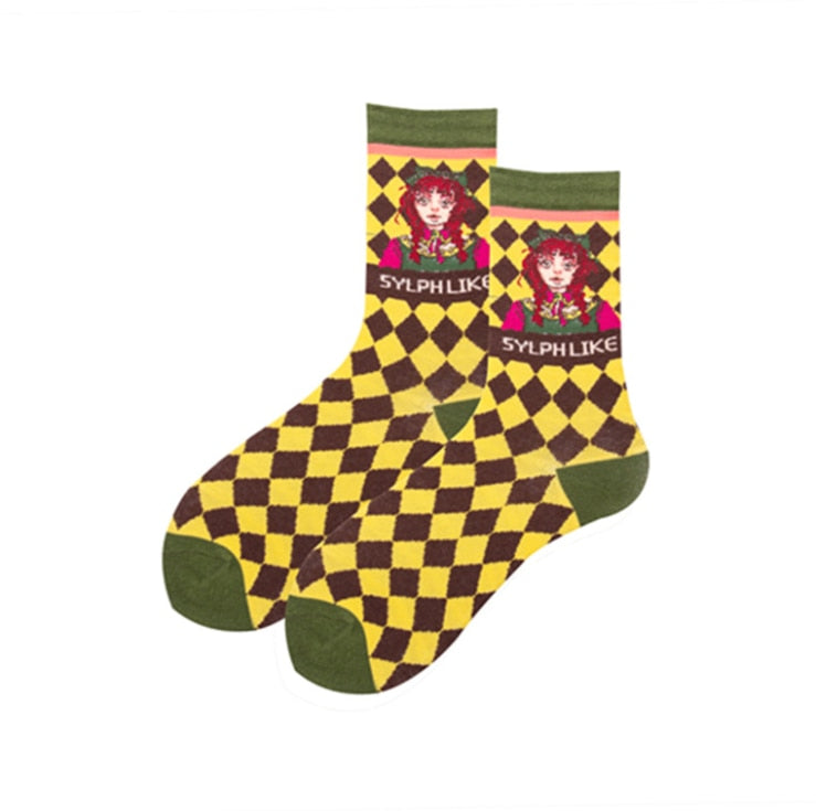 Occident Fashion Colorful Print Socks Women with Mushroom Spring Woman Socks Cotton Calcetines Mujer Meias 010202 - Amazhona 