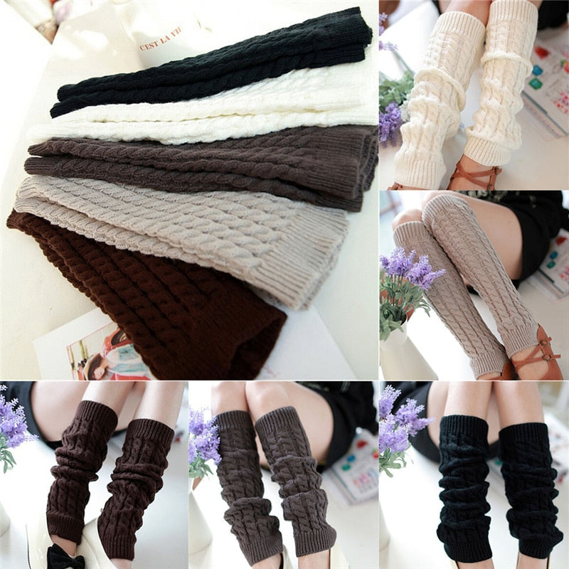 NEW Fashion Gaiters Boot Cuffs Woman Thigh High Warm Knit Knitted Knee Socks Black Leg Warmers for Women Christmas Gifts - Amazhona 