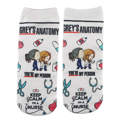 Doctor Nurse Print Grey's Anatomy Cotton Socks Casual Creative Breathable Soft Funny Novelty Low Tube Socks gift for fans - Amazhona 