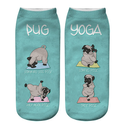 Funny Kawaii 3D Pug Dog Print Short Socks Cotton Fashion Harajuku Hip Hop Cute Japanese Fashion Soft Women Animal Slippers Socks - Amazhona 