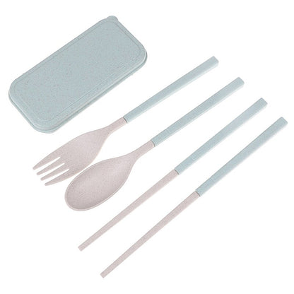 4Pcs/Set Travel Camping Cutlery Set Portable Tableware Stainless Steel Chopsticks Spoon Fork Steak Knife with Storage Case - Amazhona 