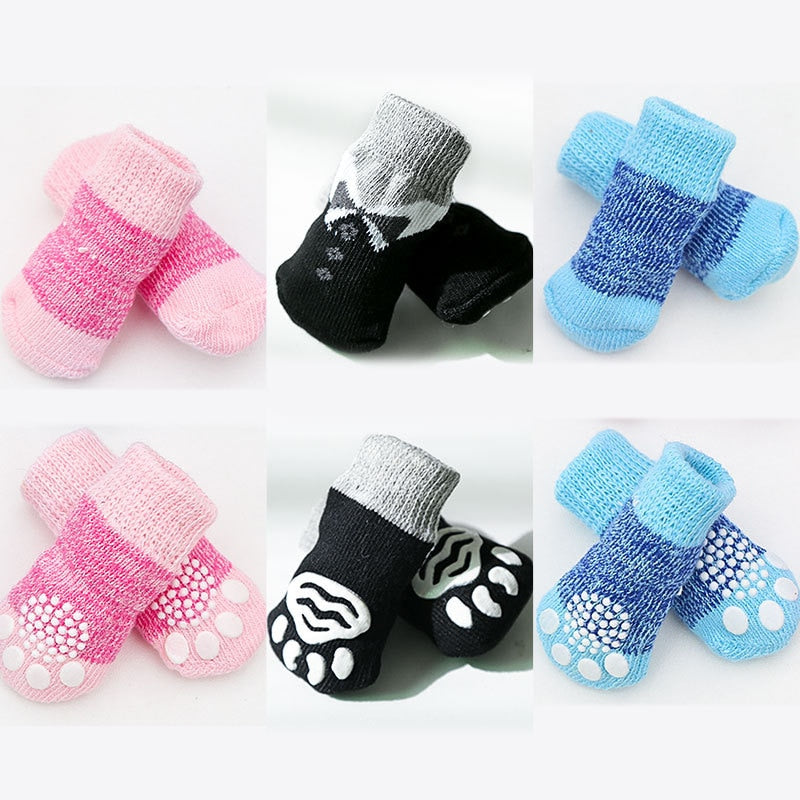 4pcs/set Pet Dog Winter Anti-Slip Socks Knit Warm Socks for Cat Dogs Chihuahua Thick Paw Protector Dog Socks Booties Accessories - Amazhona 