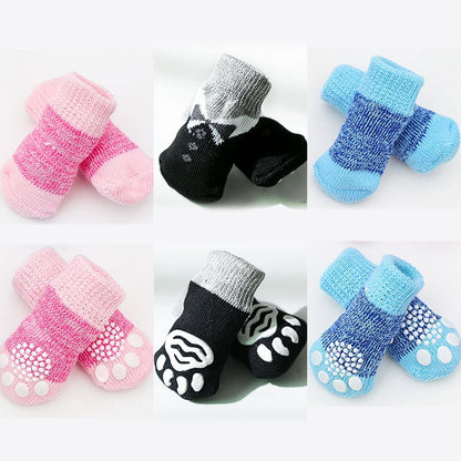 4pcs/set Pet Dog Winter Anti-Slip Socks Knit Warm Socks for Cat Dogs Chihuahua Thick Paw Protector Dog Socks Booties Accessories - Amazhona 