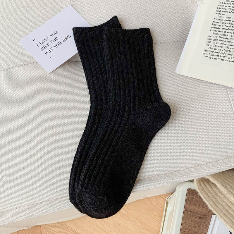 Winter Thicker Cashmere Wool Women Socks Casual Japanese Fashion Soild Color Long Sock Girl Thermal Sports Socks Warm Crew Sock - Amazhona 