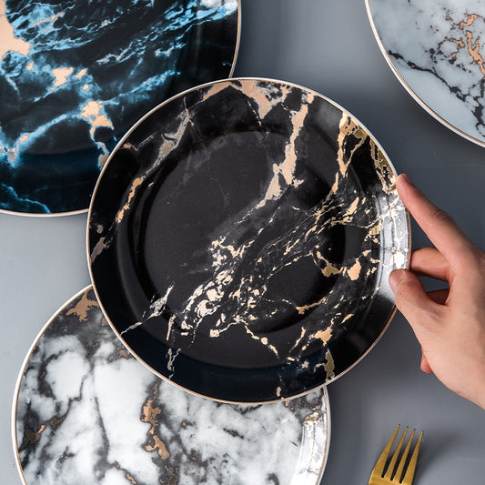 Ceramic dishes Nordic ins marble home plates creative ceramic tableware restaurant home plates - Amazhona 