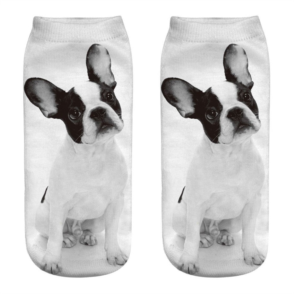 Funny Kawaii 3D Pug Dog Print Short Socks Cotton Fashion Harajuku Hip Hop Cute Japanese Fashion Soft Women Animal Slippers Socks - Amazhona 