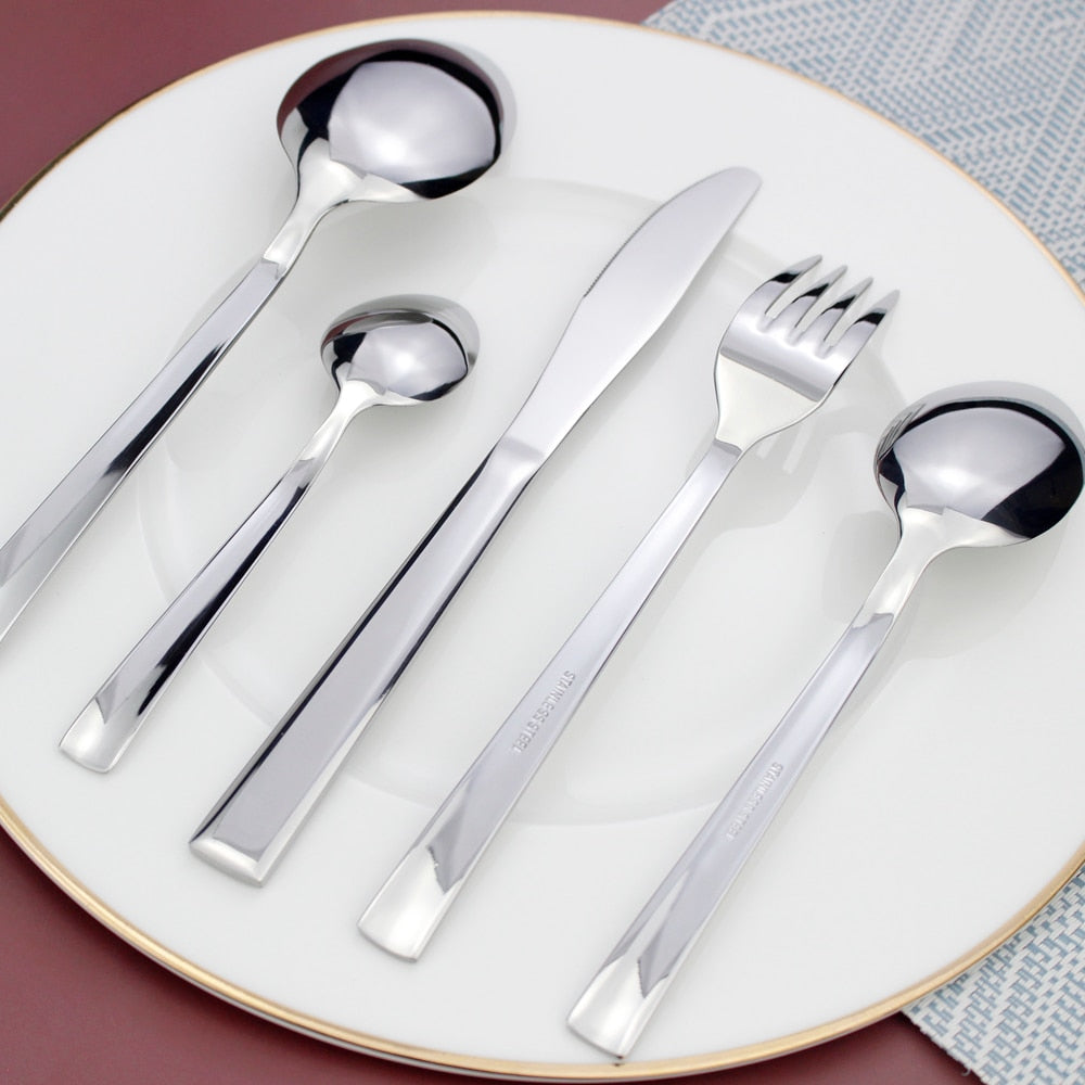 Recommended Classic Dinnerware Cutlery 5 in 1 Set Mirror Stainless Steel Elegant Silverware Kitchen Utensils For Home Restaurant - Amazhona 