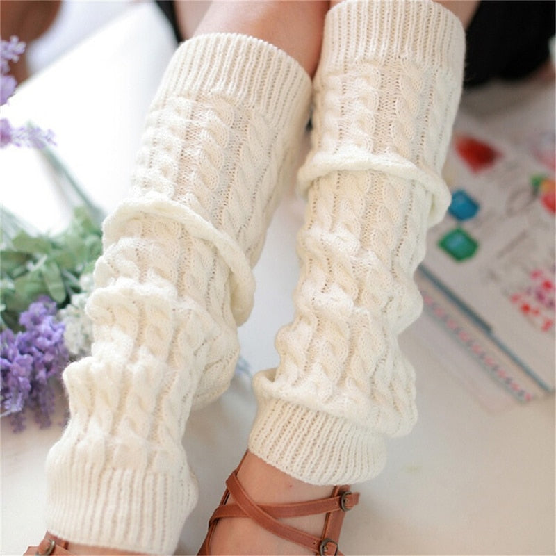 NEW Fashion Gaiters Boot Cuffs Woman Thigh High Warm Knit Knitted Knee Socks Black Leg Warmers for Women Christmas Gifts - Amazhona 