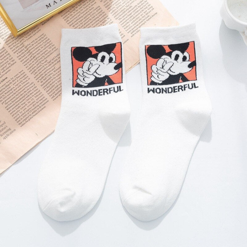 Disney Casual Ladies Socks Cartoon Minnie Mickey Donald Duck Pattern Socks Winnie The Bear In The Tube Cotton Socks - Amazhona 