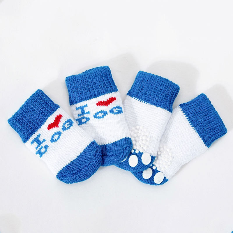 4pcs/set Pet Dog Winter Anti-Slip Socks Knit Warm Socks for Cat Dogs Chihuahua Thick Paw Protector Dog Socks Booties Accessories - Amazhona 