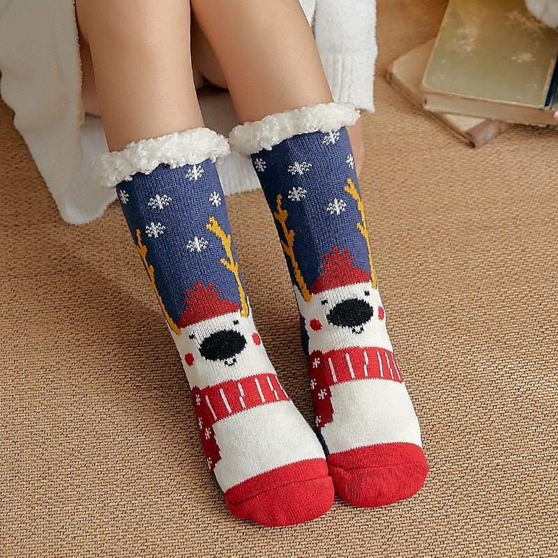 Christmas Fuzzy Socks Womens Winter Thermal Warm Floor Sock Soft Female Home Indoor Gifts Non Slip Grip Slipper Sock Fluffy - Amazhona 