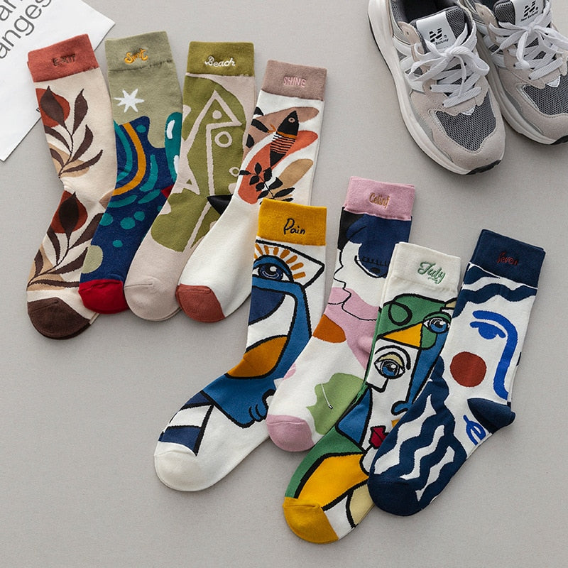 Personality tide socks fashion ins trend graffiti sports couple socks in the tube letter embroidery cotton socks - Amazhona 