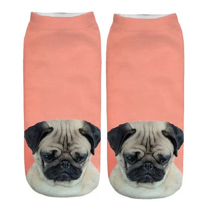 Funny Kawaii 3D Pug Dog Print Short Socks Cotton Fashion Harajuku Hip Hop Cute Japanese Fashion Soft Women Animal Slippers Socks - Amazhona 