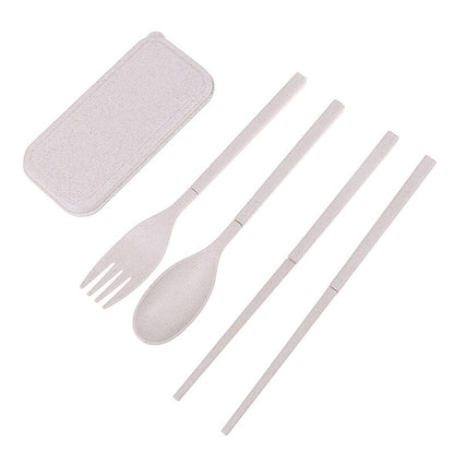 4Pcs/Set Travel Camping Cutlery Set Portable Tableware Stainless Steel Chopsticks Spoon Fork Steak Knife with Storage Case - Amazhona 