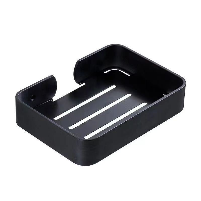 NEW Soap Dish Storage Holder Black Aluminum Bathroom Soap Holder Shower Wall Mounted Decorative Soap Dishes Box Basket Square - Amazhona 