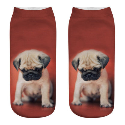 Funny Kawaii 3D Pug Dog Print Short Socks Cotton Fashion Harajuku Hip Hop Cute Japanese Fashion Soft Women Animal Slippers Socks - Amazhona 