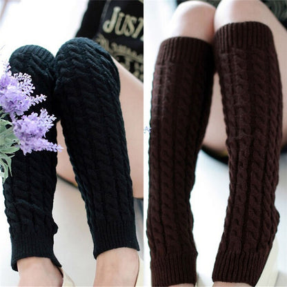 NEW Fashion Gaiters Boot Cuffs Woman Thigh High Warm Knit Knitted Knee Socks Black Leg Warmers for Women Christmas Gifts - Amazhona 