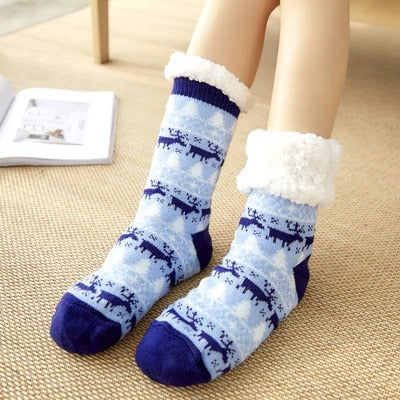 Christmas Fuzzy Socks Womens Winter Thermal Warm Floor Sock Soft Female Home Indoor Gifts Non Slip Grip Slipper Sock Fluffy - Amazhona 