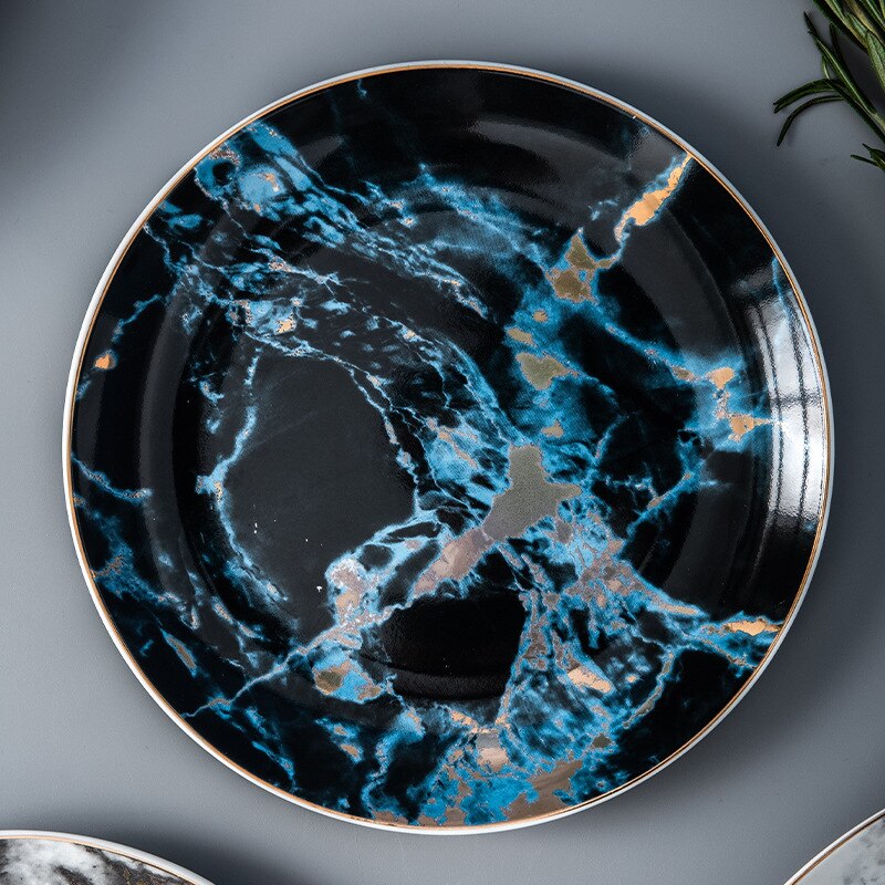 Ceramic dishes Nordic ins marble home plates creative ceramic tableware restaurant home plates - Amazhona 