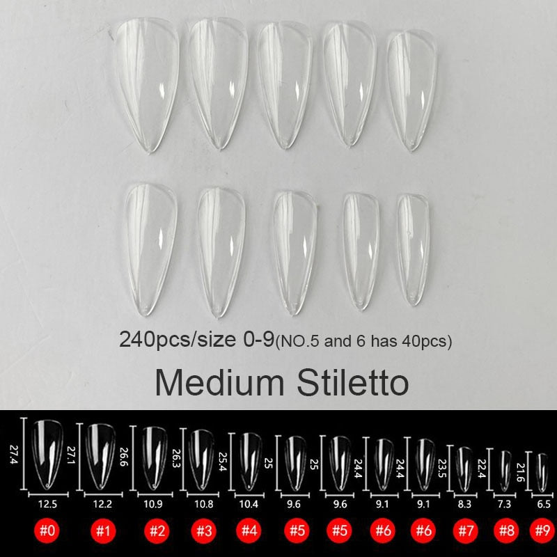 Gel Nails Extension System Full Cover Sculpted Clear Stiletto Coffin False Nail Tips 240pcs/bag - Amazhona 