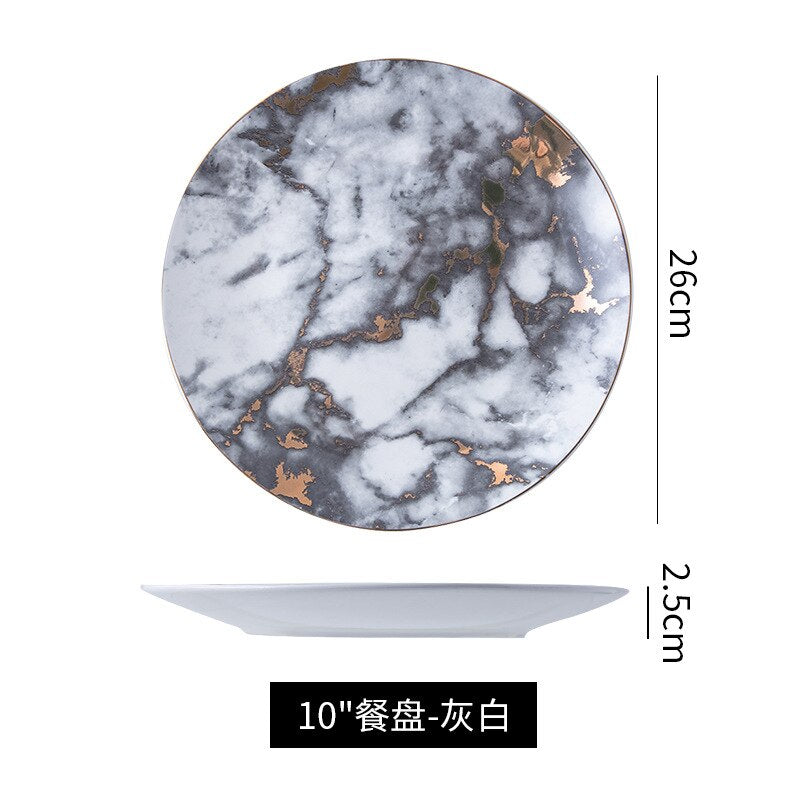 Ceramic dishes Nordic ins marble home plates creative ceramic tableware restaurant home plates - Amazhona 