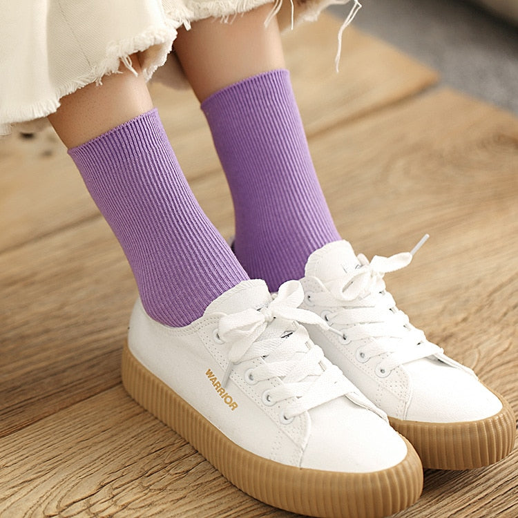 New  Color Harajuku Retro Women Lady Cotton Loose Socks Winter In Tube Korean Purple Blue Yellow Pink Designer Christmas Cute - Amazhona 