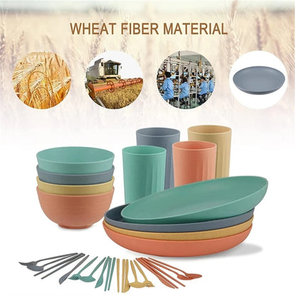 Plate Sets Wheat Straw Ramen Bowl Tableware Dishes Full Tableware Of Plates Bowl Dinner Dishes Set Camping Tableware Dishes Set - Amazhona 