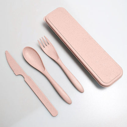 4Pcs/Set Travel Camping Cutlery Set Portable Tableware Stainless Steel Chopsticks Spoon Fork Steak Knife with Storage Case - Amazhona 