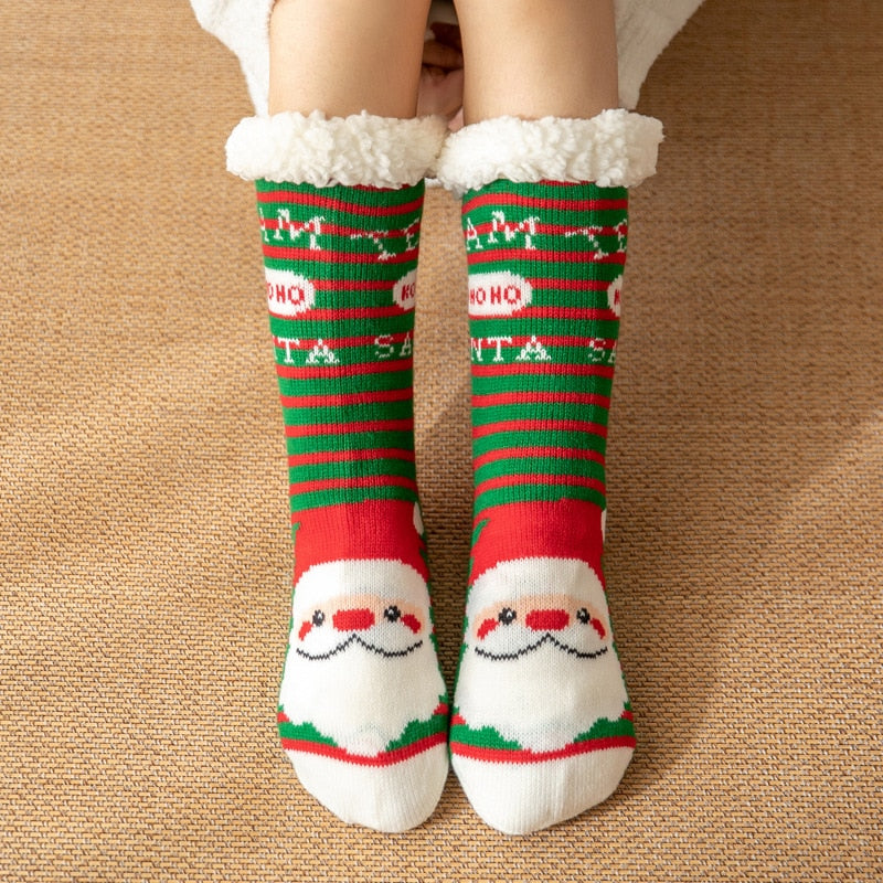 Christmas Fuzzy Socks Womens Winter Thermal Warm Floor Sock Soft Female Home Indoor Gifts Non Slip Grip Slipper Sock Fluffy - Amazhona 