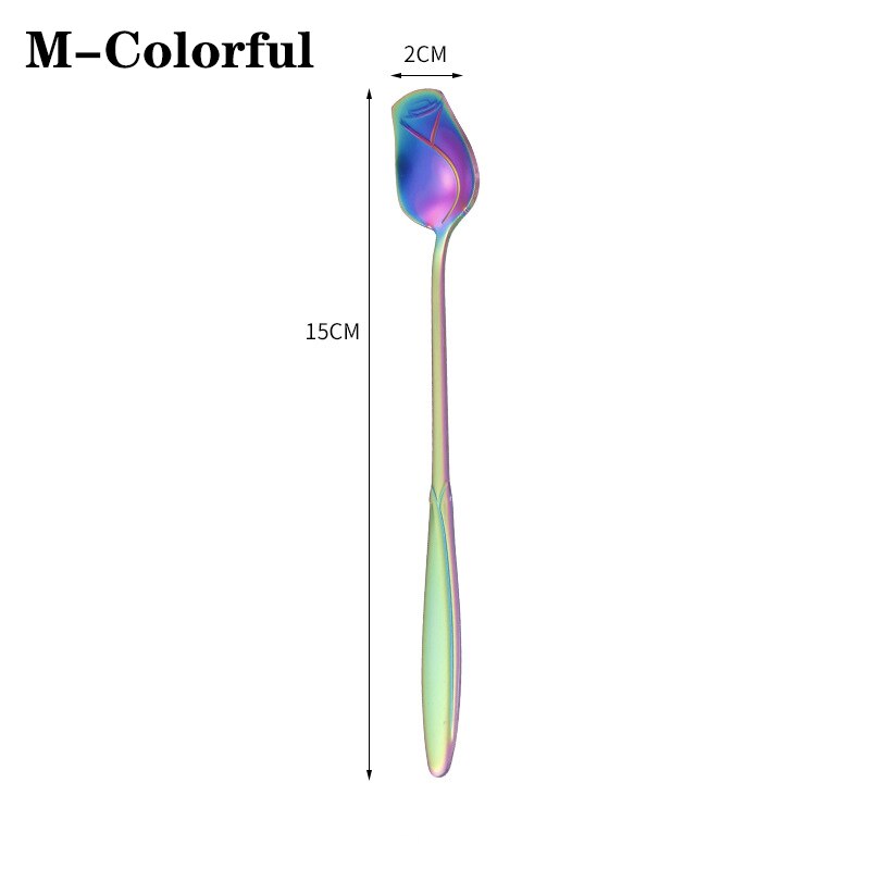 1PCS Stainless Steel Rose Spoon Kitchen Cutlery Milk Coffee Stirring Spoon Dessert Cake Tools Cutlery Set tiny spoon - Amazhona 