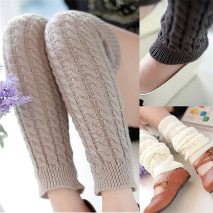 NEW Fashion Gaiters Boot Cuffs Woman Thigh High Warm Knit Knitted Knee Socks Black Leg Warmers for Women Christmas Gifts - Amazhona 