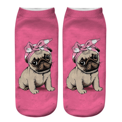 Funny Kawaii 3D Pug Dog Print Short Socks Cotton Fashion Harajuku Hip Hop Cute Japanese Fashion Soft Women Animal Slippers Socks - Amazhona 